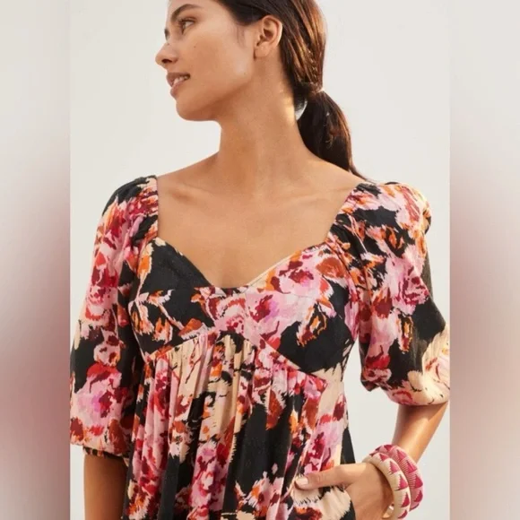 Anthropologie Pink and Orange Ruffled Tiered Sundress